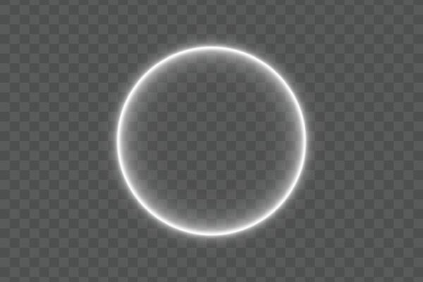 Bright white neon glow circular ring frame border with glowing light effect on isolated background for abstract digital design