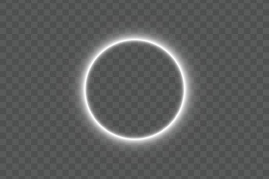 Bright white neon glow circular ring frame border with glowing light effect on isolated background for abstract futuristic digital design vector