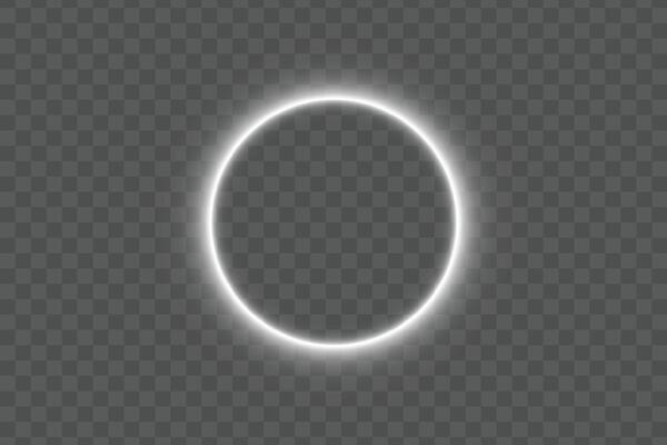 Bright white neon glow circular ring frame border with glowing light effect on isolated background for abstract futuristic digital design