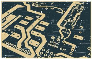 Circuit board close up retro poster illustration vector