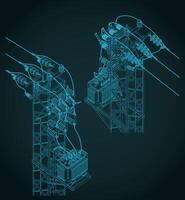Transformer station isometric blueprints illustration vector