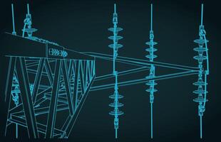 High voltage line close up illustration vector