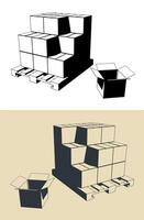 Cardboard boxes on a wooden pallet vector