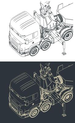 Truck with self loader mounted crane and semi-trailer close-up