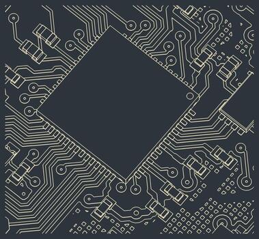 Circuit board with CPU on it close up vector
