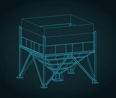 Grain hopper isometric blueprint vector