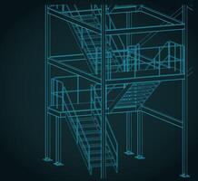 Industrial staircase isometric drawing illustration vector