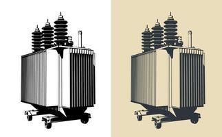 Power three-phase transformer illustrations vector