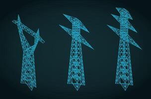 Power poles isometric blueprints mini set vector