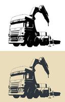 Truck with self loader mounted crane and semi-trailer illustrations vector