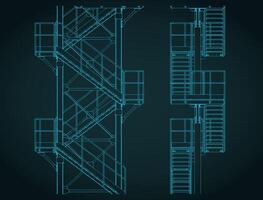 Industrial metal staircase blueprints vector