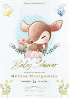 Baby shower invitation with cute deer vector
