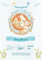 Baby shower invitation with lion illustration vector