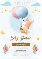 Baby shower invitation with fox and balloons vector