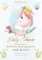 Baby shower invitation with cute cow vector