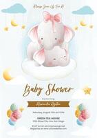 Baby shower invitation template with cute elephants vector