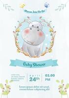 Baby shower invitation template with cute hippo vector
