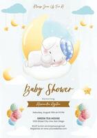 Baby shower invitation template with cute cartoon baby vector