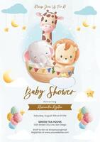 Baby shower invitation template with giraffe and elephant vector
