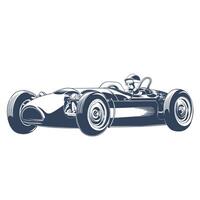 Retro race car with helmeted driver in vintage sketch style vector
