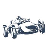 Vintage race car driver illustration in dynamic motion sketch style vector