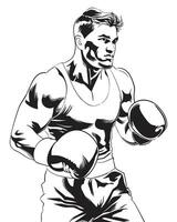 A black and white drawing of a boxer Retro Clip Art Illustration vector
