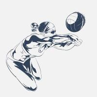 Hand drawn sketch of athletic beach volleyball female player diving to dig the ball in style vector