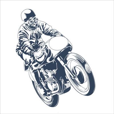 Retro Motorcycle Rider in Action Vintage Illustration