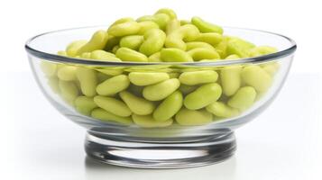 Edamame beans in a glass bowl. photo