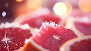 Close-up of juicy grapefruit slices with vibrant color and texture. photo