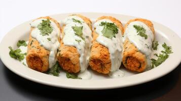 Stuffed rolls with creamy sauce and fresh herbs. photo