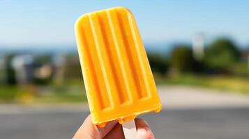 Refreshing orange popsicle on a warm summer day. photo
