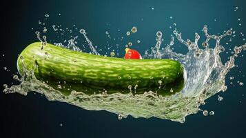 Cucumber splash with a red pepper. photo