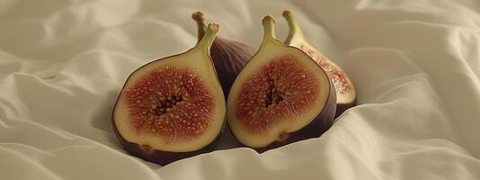 Two fig halves on a textured surface. photo
