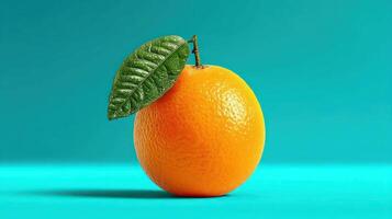Vibrant orange fruit with a leaf against a colorful background. photo