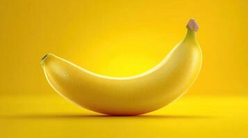 A single, ripe banana against a yellow background. photo