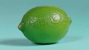 A vibrant green lime against a teal background. photo