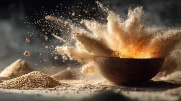 Dramatic powder explosion in a bowl. photo