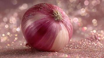 Sparkling red onion close-up, vibrant and fresh. photo