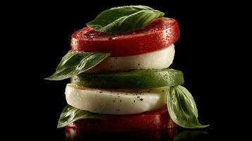 Tomato, mozzarella, basil stack - fresh and vibrant. photo