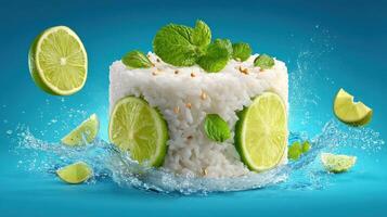Refreshing lime and rice dessert with a splash of water. photo