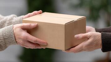 Two hands holding a brown box photo