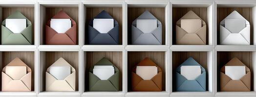 A row of envelopes with paper on them photo