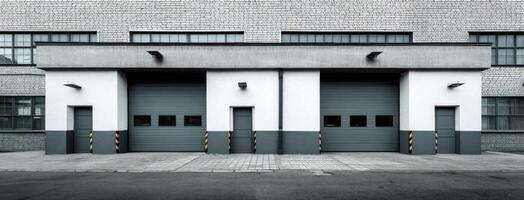 Industrial building with multiple loading docks and modern architecture during daytime in an urban setting photo