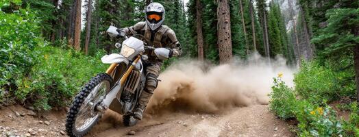 A man riding a dirt bike on a trail photo
