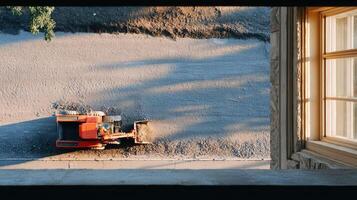 A view of a construction site from a window photo