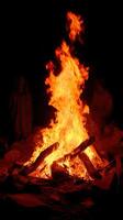 A fire is burning in the dark photo