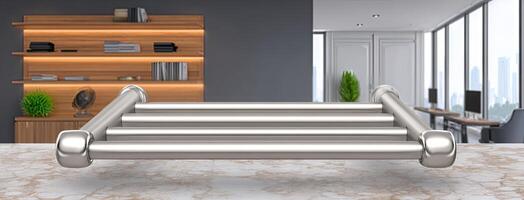 A metal roll of paper towels on a counter photo