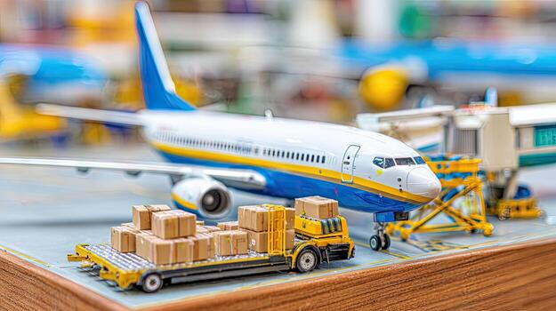 A toy airplane on a table photo