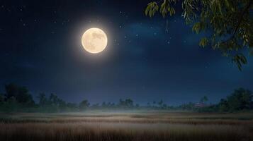 A full moon is shining over a field at night photo